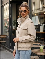 Dámska semišová bunda bomber béžová FashionStreet TY5653 Dámska semišová bunda bomber béžová FashionStreet TY5653