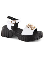 Kožené sandále na podpätku a platforme Vinceza W JAN301C white
