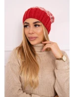 Milano fleecová čiapka K203 ecru melange+red