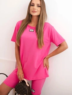 Dámska bavlnená súprava s krátkym rukávom a šortkami ružová