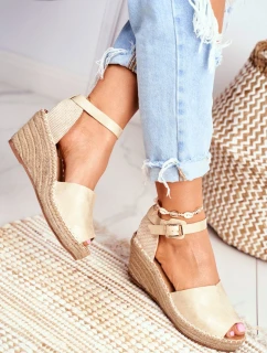 Sandały Na Plecionej Koturnie Złote Maritta