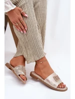 Damskie Klapki Na Płaskim Obcasie Z Ozdobą S.Barski KV51-089 Złote