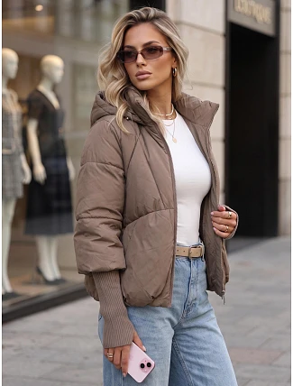 Dámska zimná prešívaná bunda s kapucňou, béžová, FashionStreet TY5897 Dámska zimná prešívaná bunda s kapucňou, béžová, FashionStreet TY5897