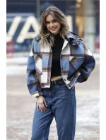 Svetlomodrá krátka károvaná košeľová bunda (AG3-1839)