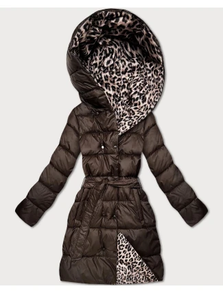 Obojstranná zimná bunda plus size chocolate/panther (M6-6008-103)