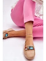 Damskie Zamszowe Mokasyny Z Kryształkami Beżowe Lucille