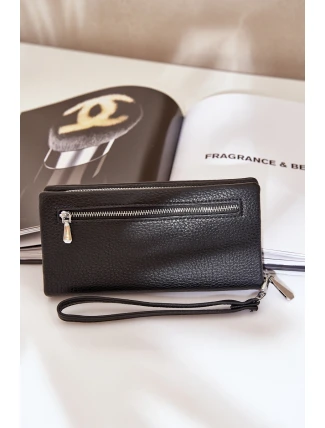 Duży Portfel Damski Z Tłoczeniem Eko Skóra Czarne Martiel