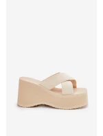Klapki Damskie Na Koturnie I Platformie Beżowe Sevolee