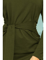 Dámske šaty v khaki farbe so širokým opaskom k zaväzovanie model 7007567