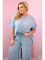 Dámska súprava nadmernej veľkosti v blúzke a nohaviciach z tencelu s viazankami Light Denim