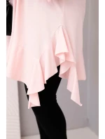 Dámska blúzka v nadmernej veľkosti s bavlnou, volánom a volánovými rukávmi Powder Pink