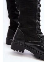 Kozaki Damskie Sznurowane Z Elastyczną Cholewką Czarne Virxinia