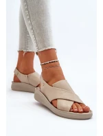 Zazoo 40392 Skórzane Sandały Damskie Beżowe