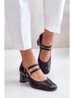 Skórzane Czółenka Z Paskami Na Słupku Laura Messi 2857 Czarne