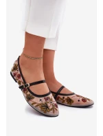 Baleriny Z Haftem I Paskiem Czarne Lilindraen