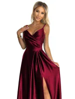 299-13 CHIARA elegantné maxi dlhé saténové šaty bez ramienok - BROAD 299-13 CHIARA elegantné maxi dlhé saténové šaty bez ramienok - BROAD