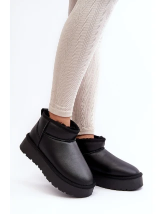 Skórzane Damskie Śniegowce Na Platformie Czarne Loreley