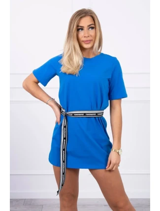 Šaty s ozdobným pruhom nevädzovo modrej farby Šaty s ozdobným pruhom nevädzovo modrej farby