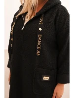 Dámske Plus veľkosť Faux Shearling kabát s kapucňou a vreckami čierna Dámske Plus veľkosť Faux Shearling kabát s kapucňou a vreckami čierna