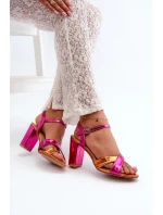 Eko Skórzane Sandały Na Obcasie Słupku Fuksja Abilica