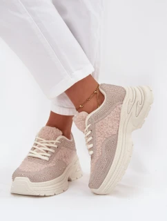 Dámske tenisky s kryštálmi a jahňacinou Light Beige Zarika