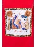 Šaty s 3D grafikou a ozdobnými volánikmi červené Šaty s 3D grafikou a ozdobnými volánikmi červené