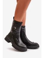 Botki Damskie Eko Skórzane Na Zamek Z Ozdobnymi Detalami Czarne Reritha