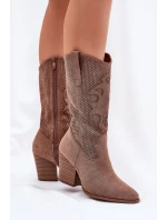 Ażurowe Kozaki Kowbojki Na Słupku S.Barski HY51-606 Brązowe