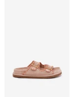 Klapki Damskie Z Klamrami I Ozdobnym Obszyciem Beżowe Visley