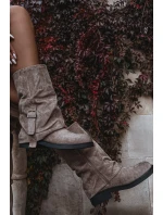 Kozaki Damskie Z Wywiniętą Cholewką Do Połowy Łydki Z Klamrą Khaki Minelle