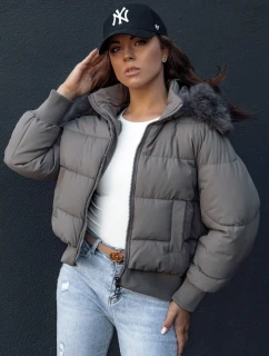 Dámska prešívaná zimná bunda s kožušinou COLDPACK tmavosivá FashionStreet TY4428
