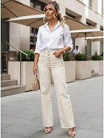 Dámske džínsy s vysokým pásom a širokými nohavicami ecru FashionStreet UY3052