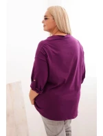 Dámske Plus veľkosť bavlnené voľné fit blúzka s vodou výstrihom tmavo fialová