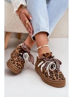 Sneakersy Damskie W Panterkę Na Platformie Z Ozdobami Brązowe Vinness