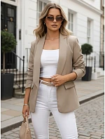 Dámske klasické sako s volánovými rukávmi tmavobéžovej farby FashionStreet PY0141 Dámske klasické sako s volánovými rukávmi tmavobéžovej farby FashionStreet PY0141