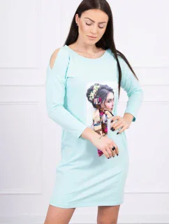 Šaty s grafikou a farebnou 3D mašľou mincovníka