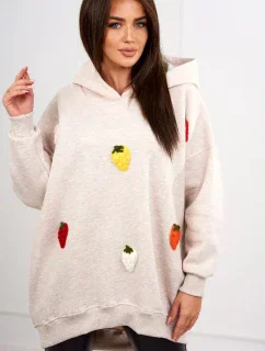 Zateplená mikina s jahodovým motívom béžová melanž