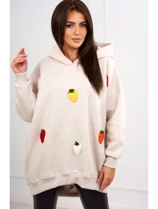 Zateplená mikina s jahodovým motívom béžová melanž