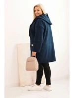 Dámske Plus veľkosť Faux Shearling kabát s kapucňou a vreckami Blue Dámske Plus veľkosť Faux Shearling kabát s kapucňou a vreckami Blue