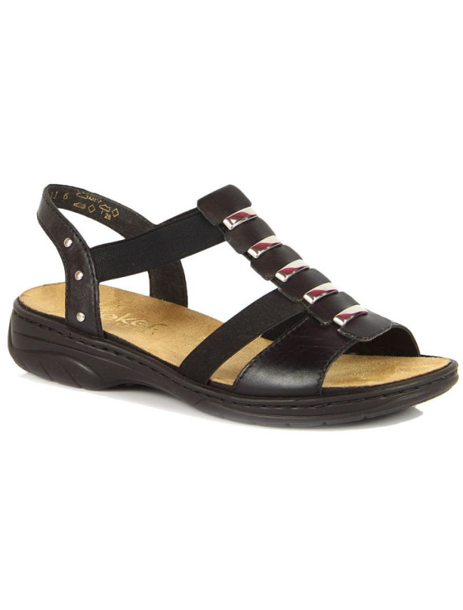 Čierne kožené dámske sandále Rieker W 64580