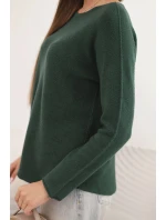 Dámsky viskózový sveter s dlhými rukávmi a okrúhlym výstrihom tmavozelenej farby