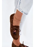 Dámské mokasíny s třásněmi a korálky Hnědé Teresa