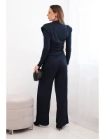 Dámsky bavlnený komplet s blúzkou a širokými nohavicami granátovej farby