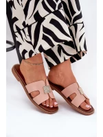 Płaskie Klapki Z Wycięciami I Ozdobą Brudny Róż Bohalis