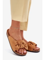 Klapki Damskie Na Korkowej Podeszwie Kokardką Camel Seressa