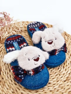 Dziecięce Kapcie Na Grubej Podeszwie z Misiem Niebieskie Dasca