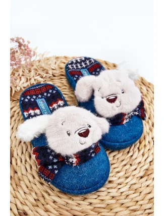 Dziecięce Kapcie Na Grubej Podeszwie z Misiem Niebieskie Dasca