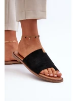 Damskie Zamszowe Klapki Japonki Czarne Amite