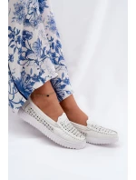 Skórzane Mokasyny Damskie Z Ażurowym Wzorem Vinceza 88028 Białe