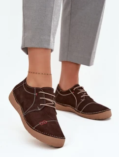 Skórzane Półbuty Damskie Z Przeszyciami Artiker 57C2114 Brązowe
